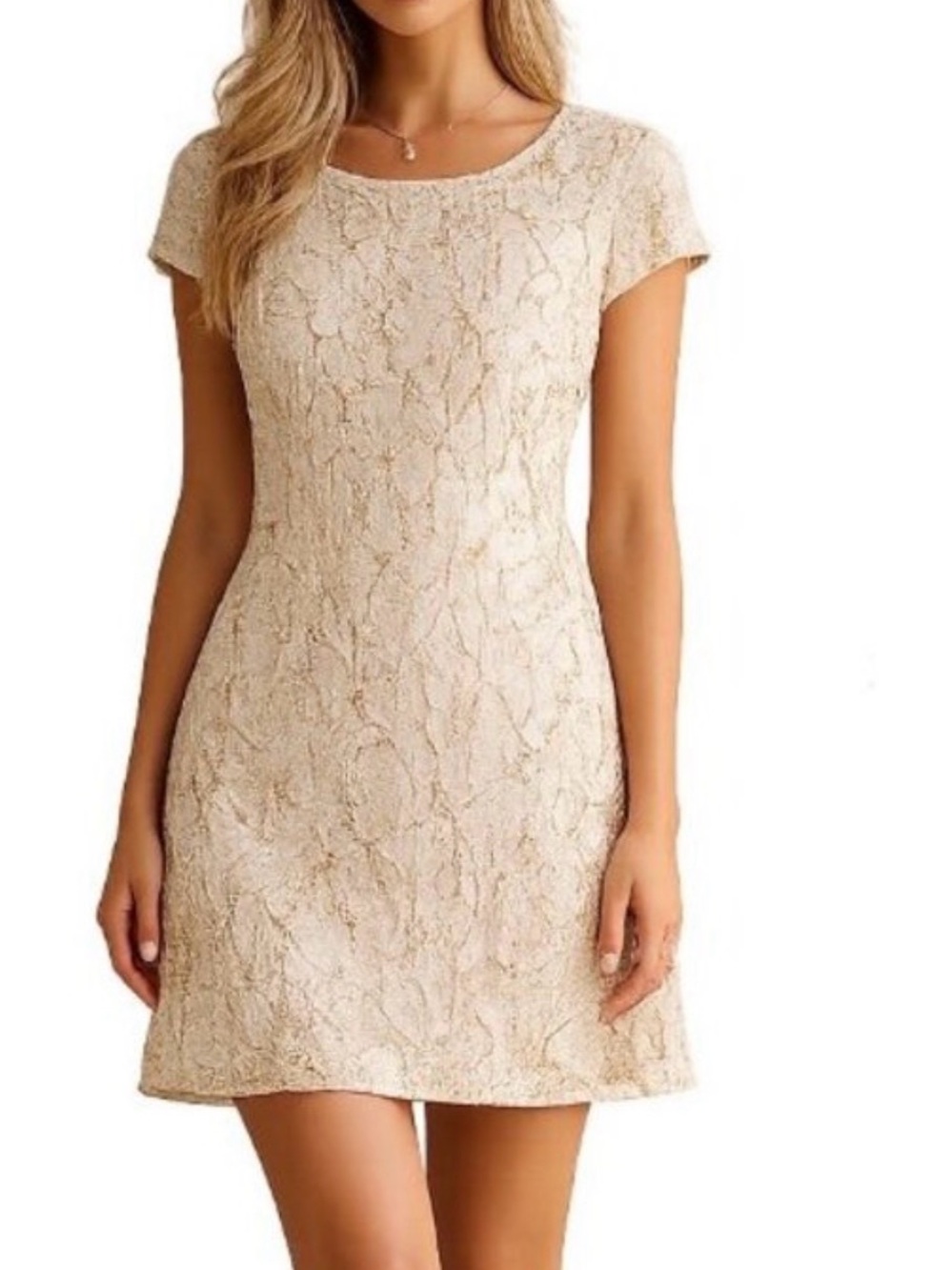 NWOT Self Contrast Gold Textured Fit And Flare Dress Size Small